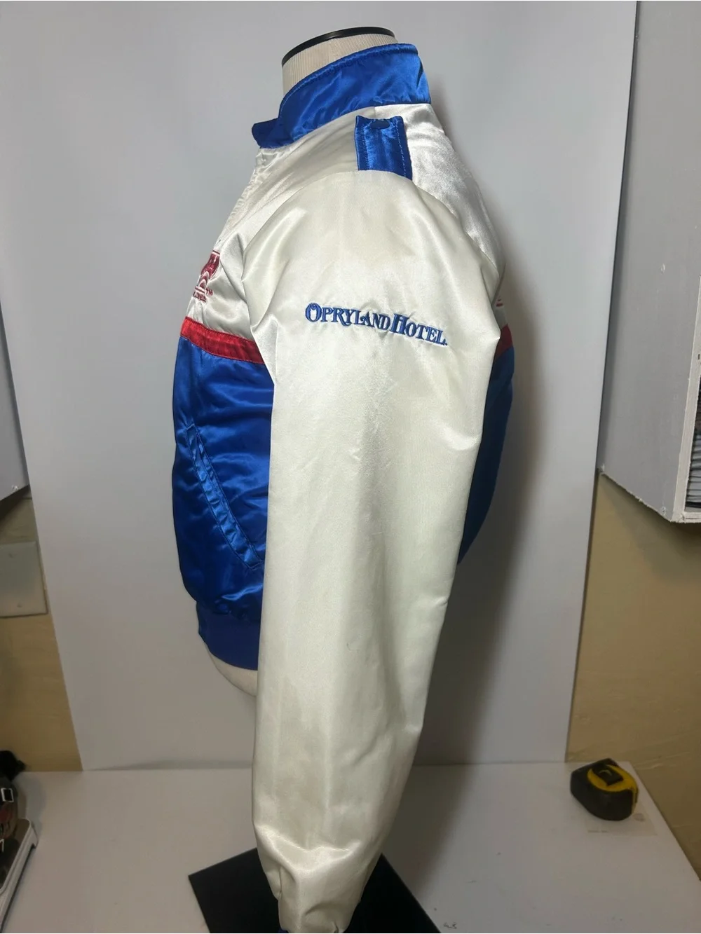 Opryland/Nashville Network Blue and Ivory Satin Racing Jacket 1980